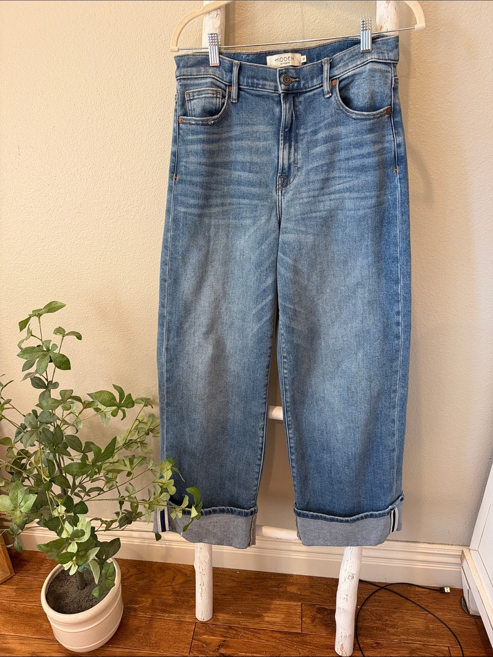 HIDDEN Light Blue straight leg Jeans with Cuffed Hem